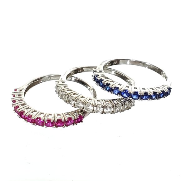 STERLING 925 Set of 3 Rings Pink White Blue - Picture 4 of 6
